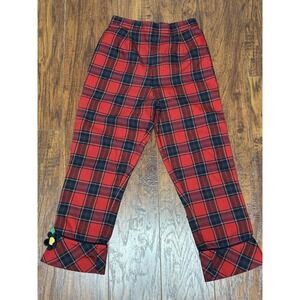 Vtg Florence Eisman Wool Blend Red Plaid Little Girl 4T Pants Floral Appliqué